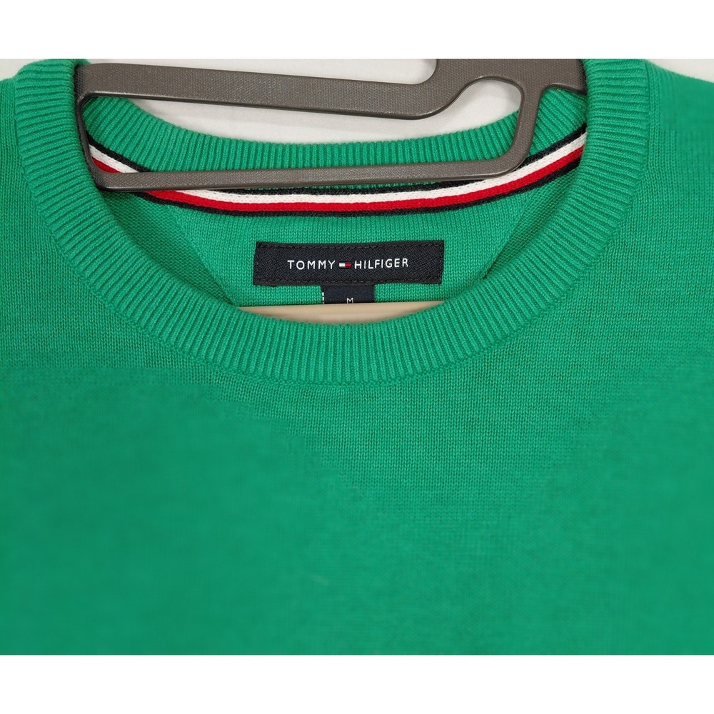 Tommy Hilfiger Sweater Mens Sz M Knit Striped Green Navy White Preppy Crest Logo - Picture 4 of 14